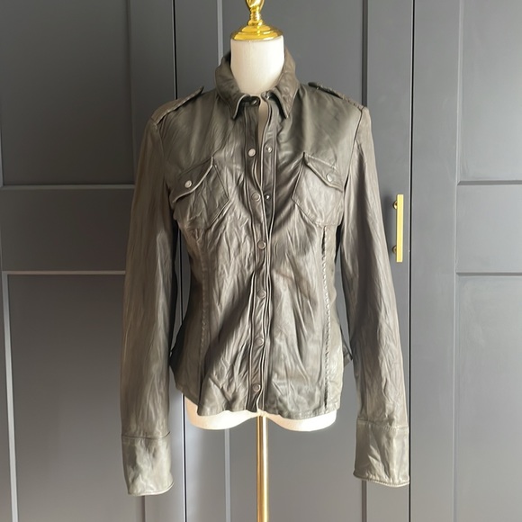 Muubaa Leather Ranch Shirt in Anthracite - Picture 11 of 14
